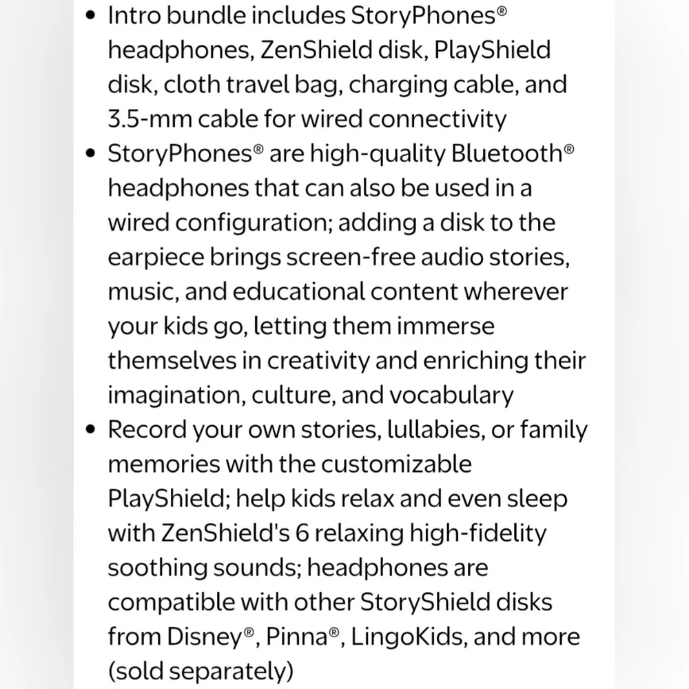 StoryPhones White Foldable Bluetooth Kids Headphones & 4 Ed. Audio Disks Bundle